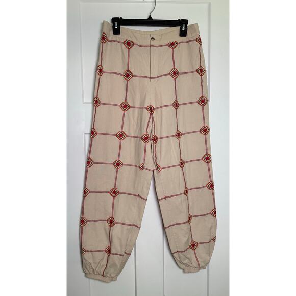 Seen Worn Kept Anthropologie Liam Pants Size MED Lattice Embroidered Jogger - Picture 1 of 12